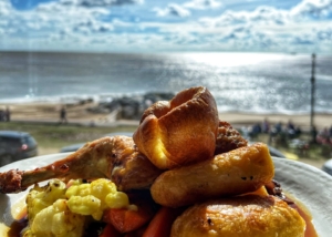 roast dinner overlooking the sea