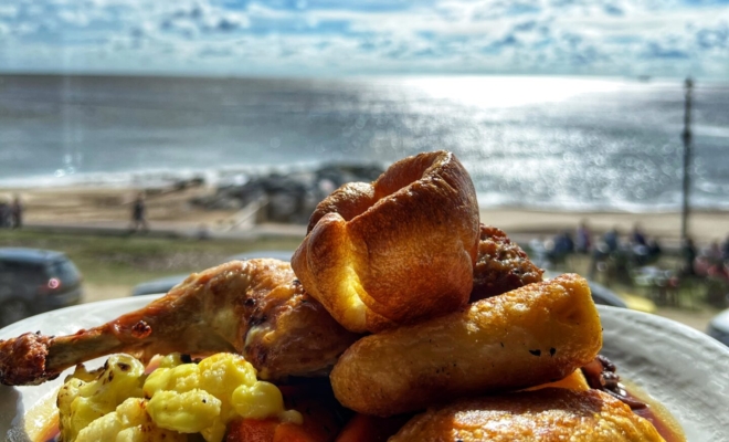 roast dinner overlooking the sea